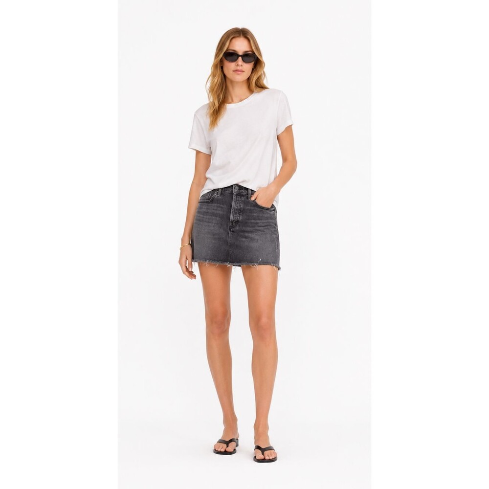 MOTHER The Vagabond Mini Fray Gray Wash Denim Skirt Women's Size 26